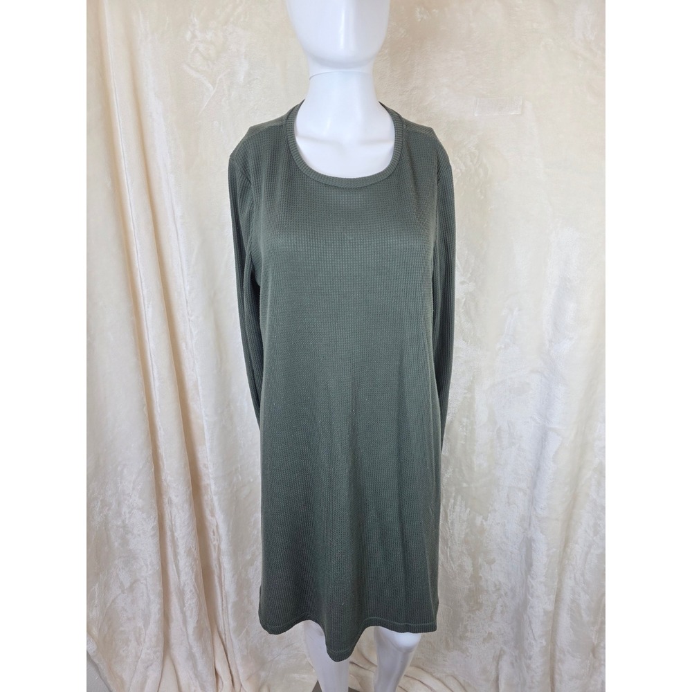 Shein Womens Waffle Knit Long Sleeve Mini Dress Olive Green‎ Crew Neck Large L
